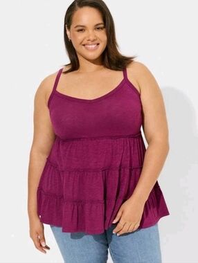 Torrid Vintage Slub Vneck Tiered Swing Cami Tank Top